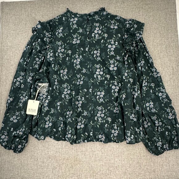 a.n.a Tops - a.n.a a new approach Floral Top 3X Green Ruffled Long Puffy Sleeve Mock Neck